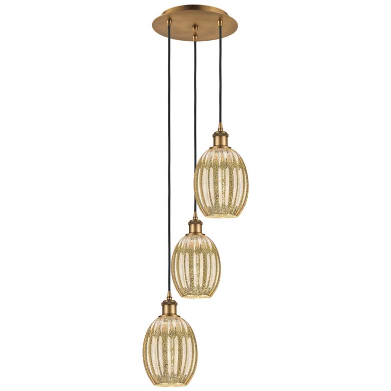 Image 1 Ballston Preston 13"W 3-Lt Brushed Brass Cord Pendant w/ Mercury Bulb Shade