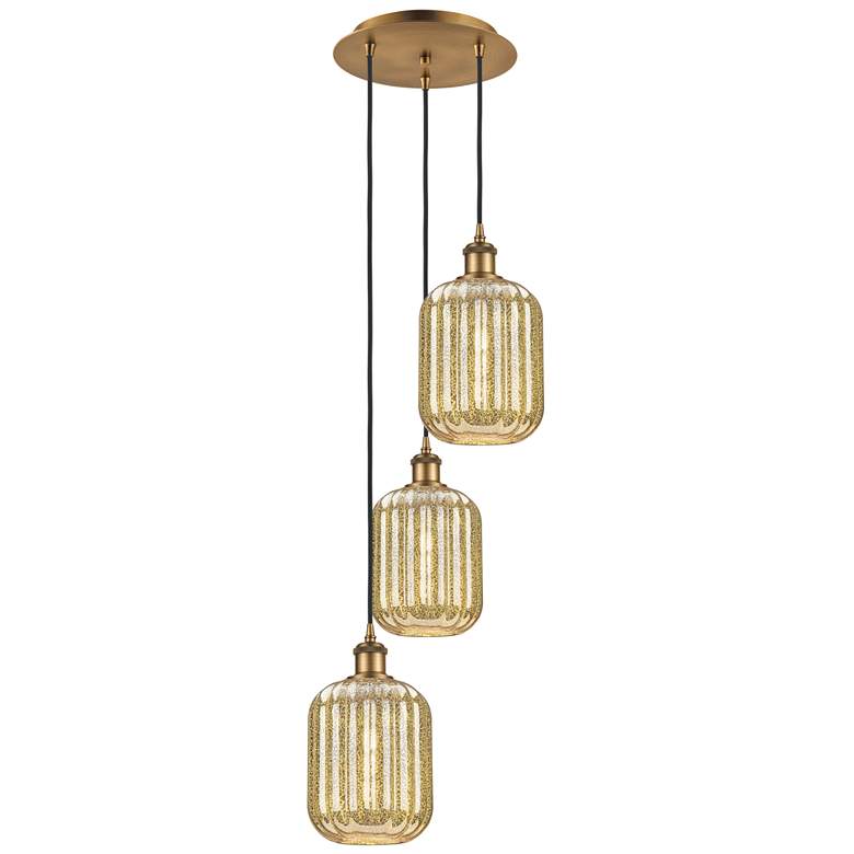 Image 1 Ballston Preston 13"W 3-Lt Brushed Brass Cord Pendant w/ Mercury Jar Shade