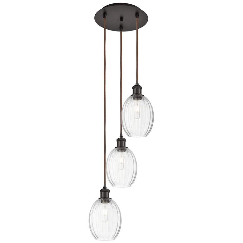 Image 1 Ballston Preston 13"W 3-Lt Oiled Bronze Cord Pendant w/ Clear Bulb Shade