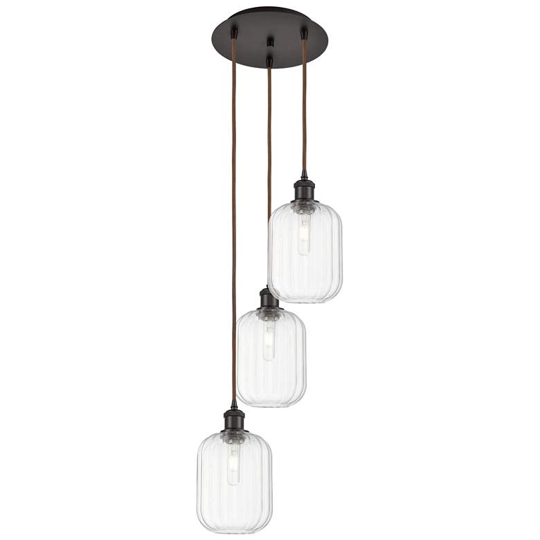 Image 1 Ballston Preston 13"W 3-Lt Oiled Bronze Cord Pendant w/ Clear Jar Shade