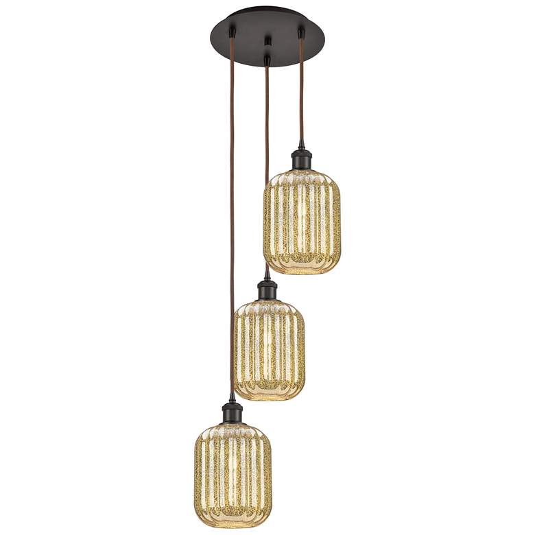 Image 1 Ballston Preston 13"W 3-Lt Oiled Bronze Cord Pendant w/ Mercury Jar Shade