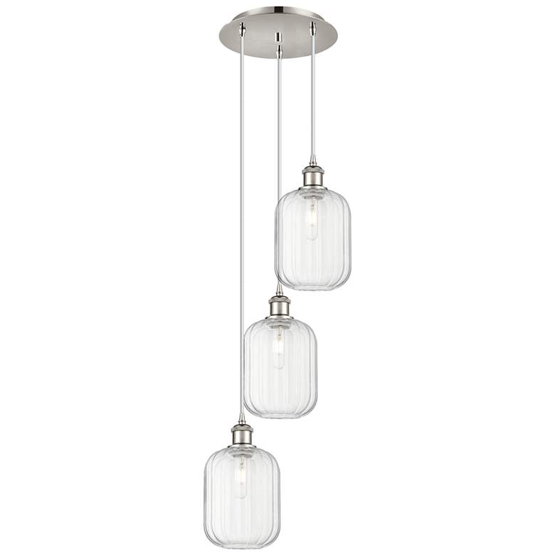 Image 1 Ballston Preston 13"W 3-Lt Polished Nickel Cord Pendant w/ Clear Jar Shade