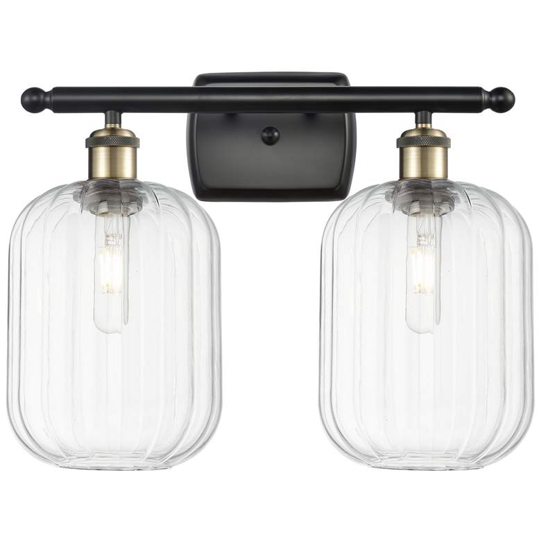 Image 1 Ballston Preston 17"W 2-Lt Black Brass Bath Light w/ Clear Jar Shade