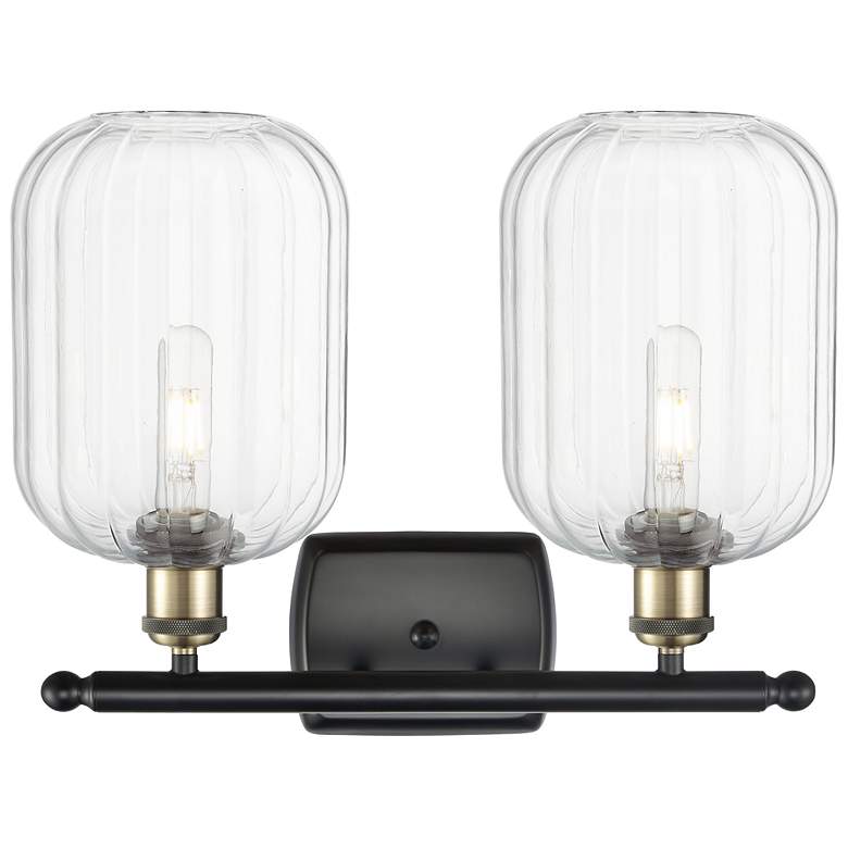 Image 2 Ballston Preston 17"W 2-Lt Black Brass Bath Light w/ Clear Jar Shade more views