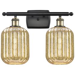 Ballston Preston 17"W 2-Lt Black Brass Bath Light w/ Mercury Jar Shade
