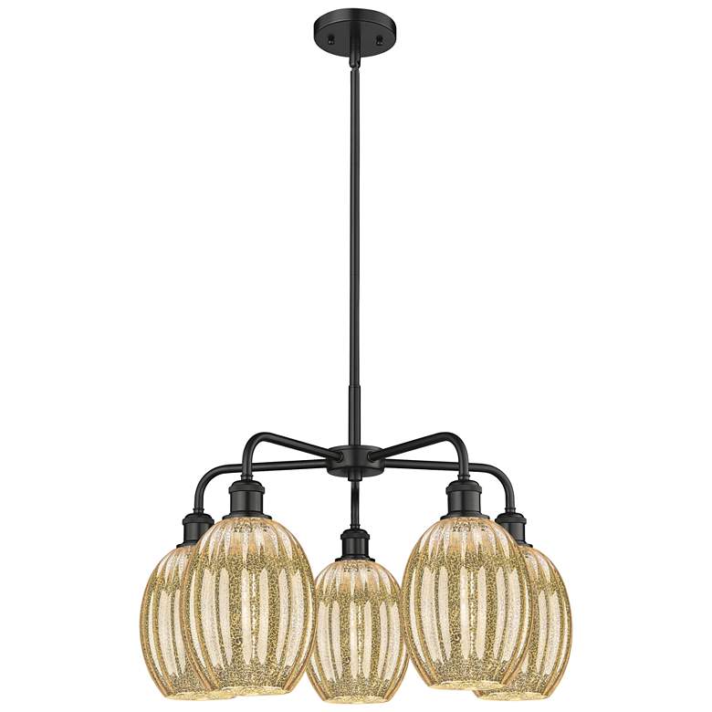 Image 1 Ballston Preston 25"W 5 Light Black Stem Chandelier w/ Mercury Bulb Shade