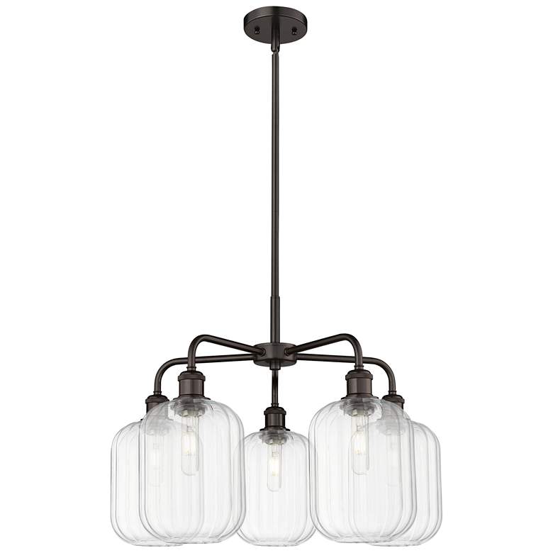 Image 1 Ballston Preston 25"W 5 Light Oil Bronze Stem Chandelier w/ Clear Jar Shade