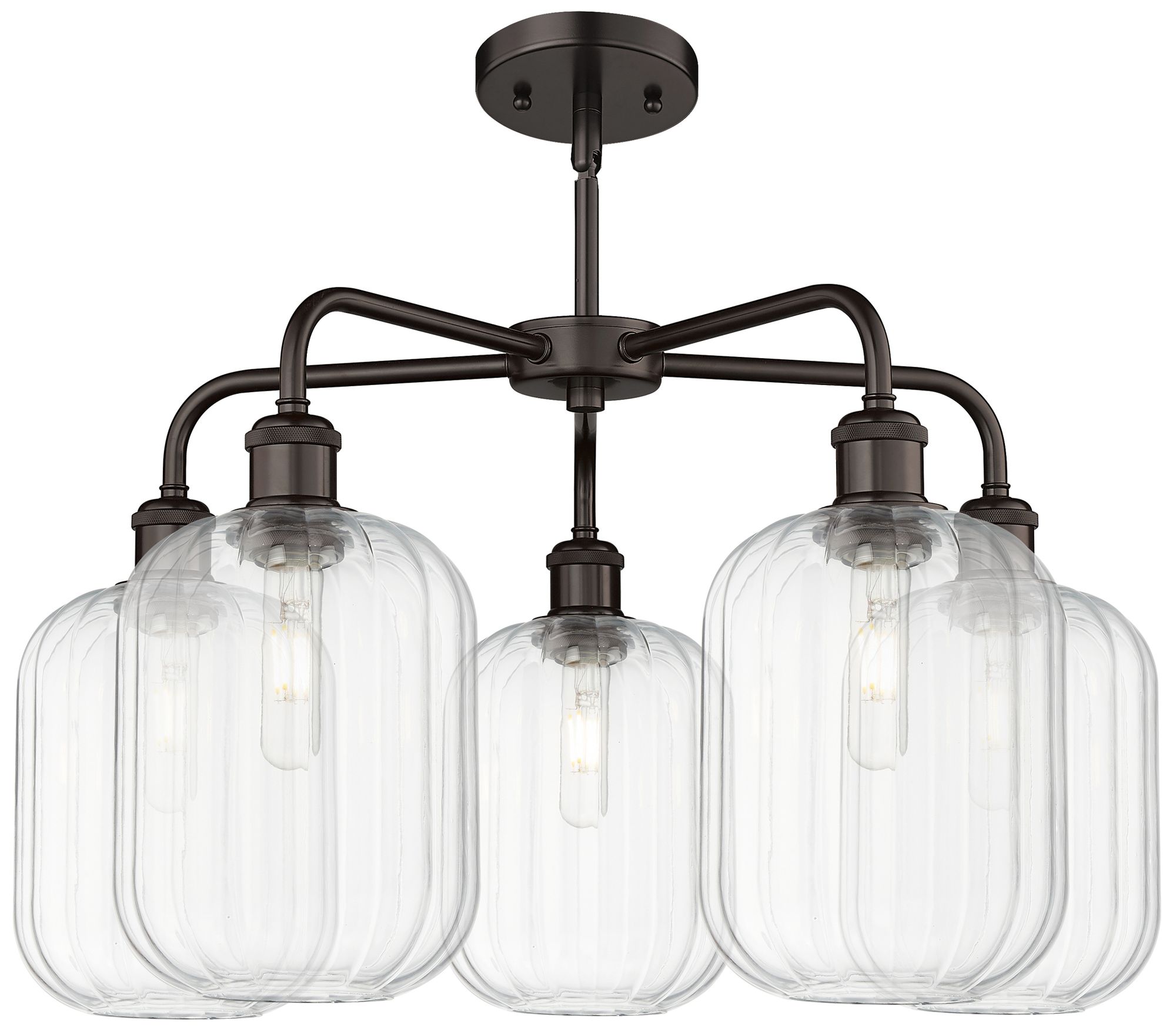 Image 2 Ballston Preston 25"W 5 Light Oil Bronze Stem Chandelier w/ Clear Jar Shade more views