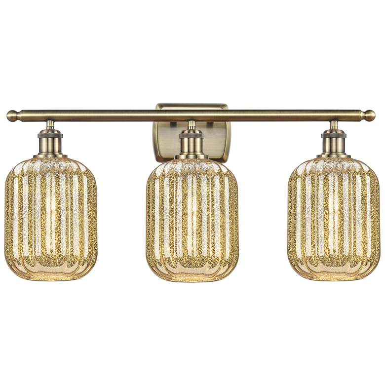 Image 1 Ballston Preston 27"W 3 Light Brass Bath Light With Mercury Jar Shade