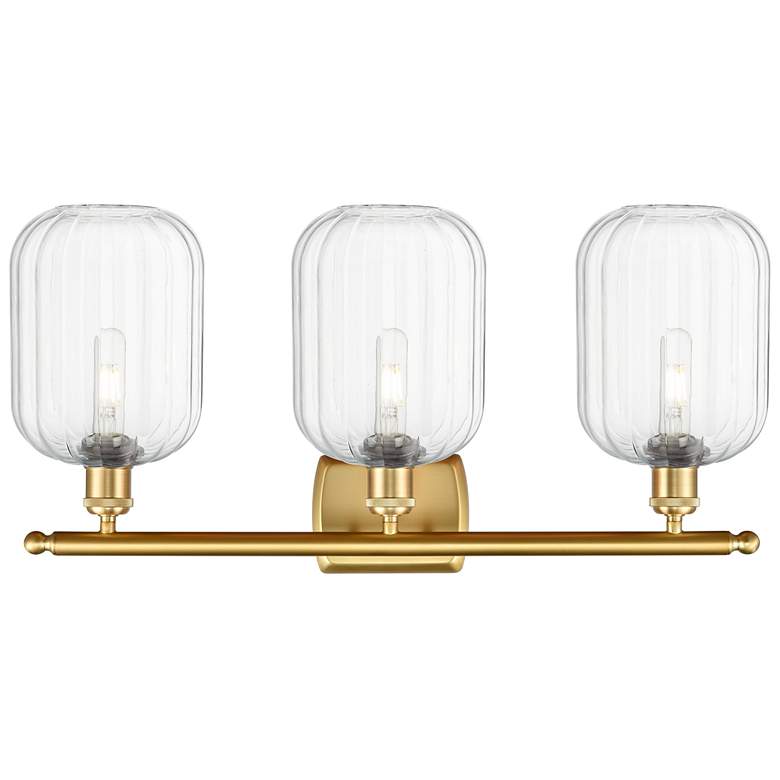 Image 2 Ballston Preston 27"W 3 Light Gold Vanity Light w/ Clear Jar Shade more views