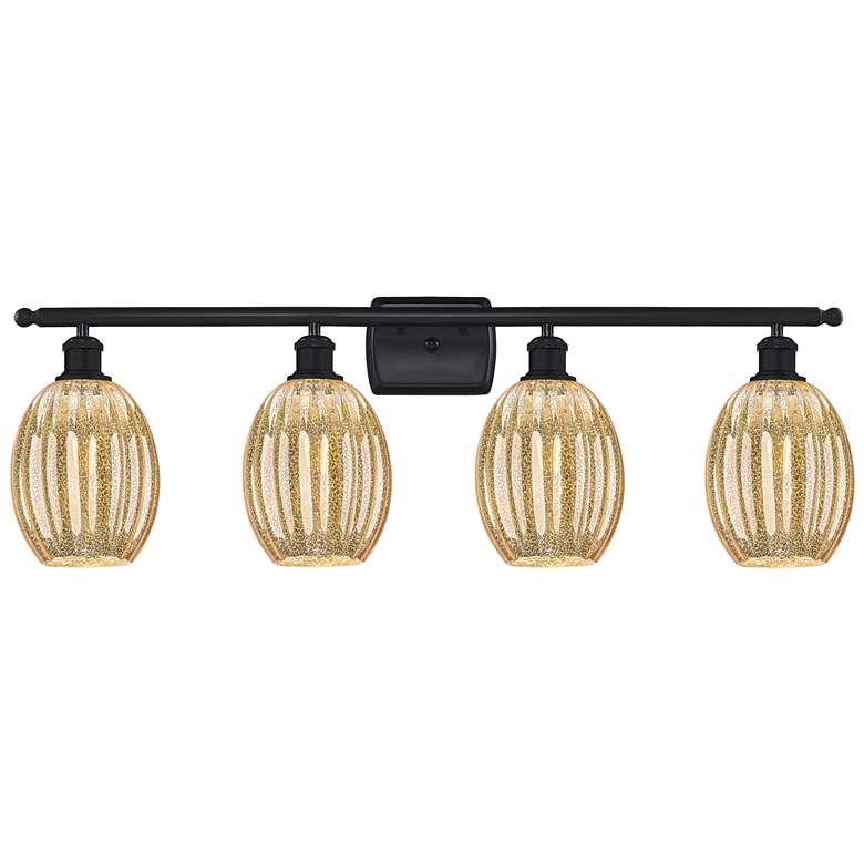 Image 1 Ballston Preston 36"W 4 Light Black Vanity Light w/ Mercury Bulb Shade