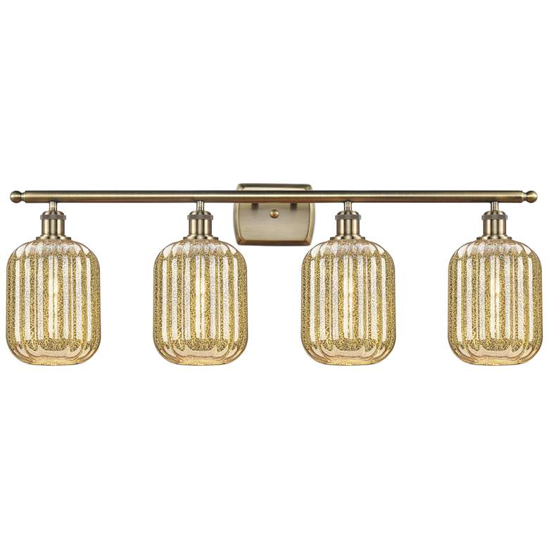 Image 1 Ballston Preston 37"W 4 Light Brass Bath Light With Mercury Jar Shade