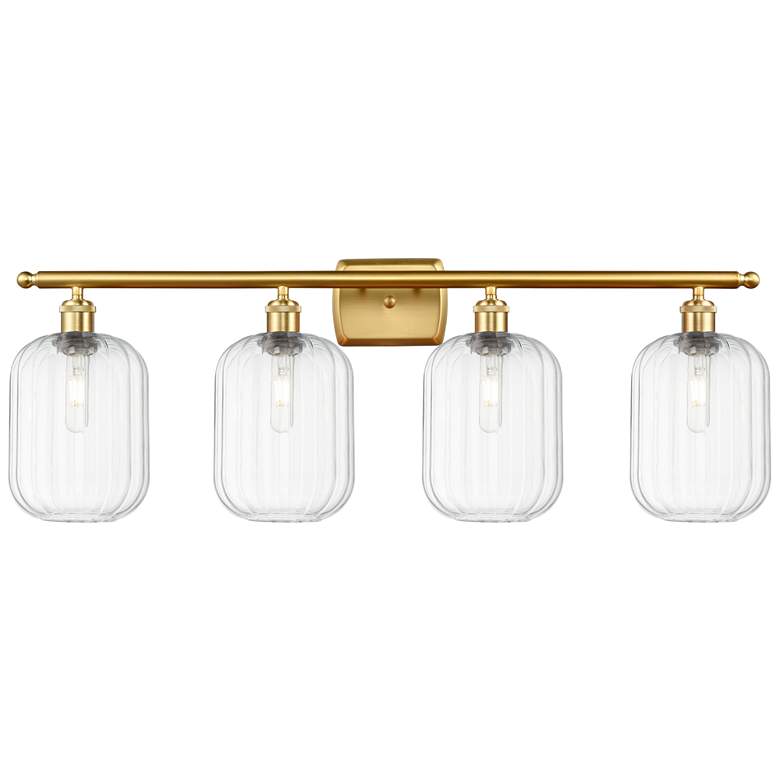 Image 1 Ballston Preston 37"W 4 Light Gold Vanity Light w/ Clear Jar Shade