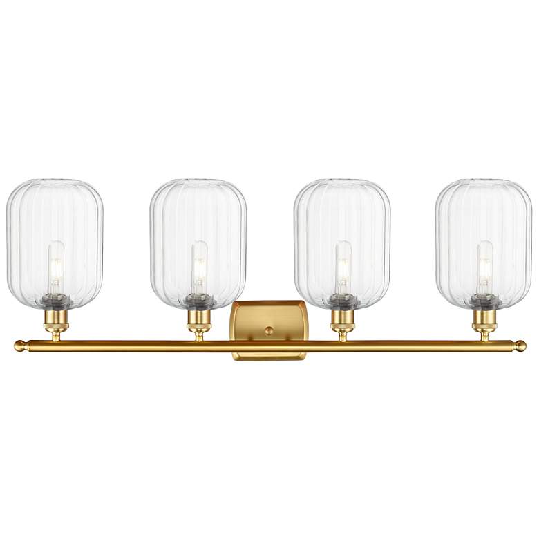 Image 2 Ballston Preston 37"W 4 Light Gold Vanity Light w/ Clear Jar Shade more views