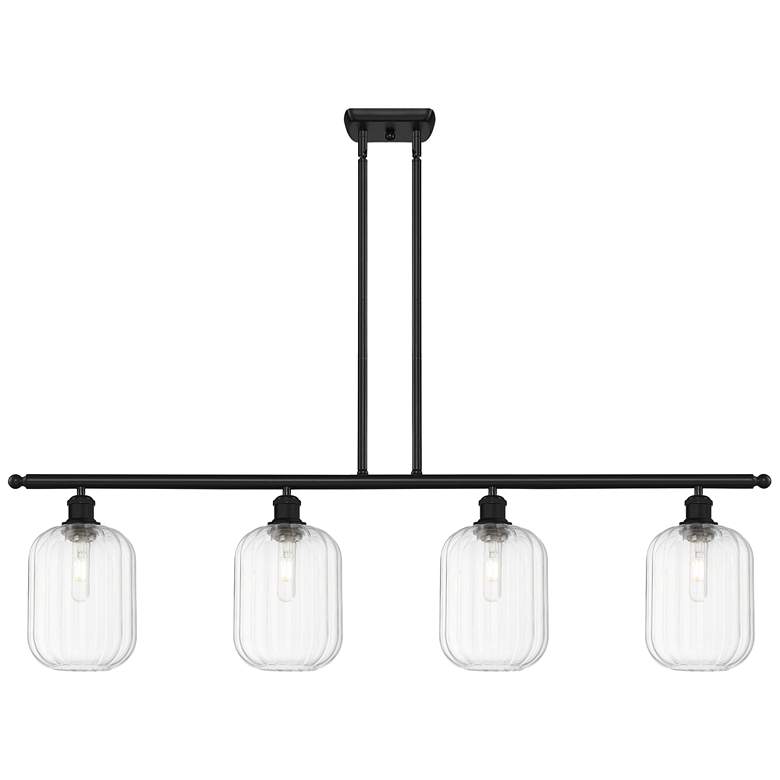 Image 1 Ballston Preston 48"W 4-Lt Black Stem Island Light w/ Clear Jar Shade