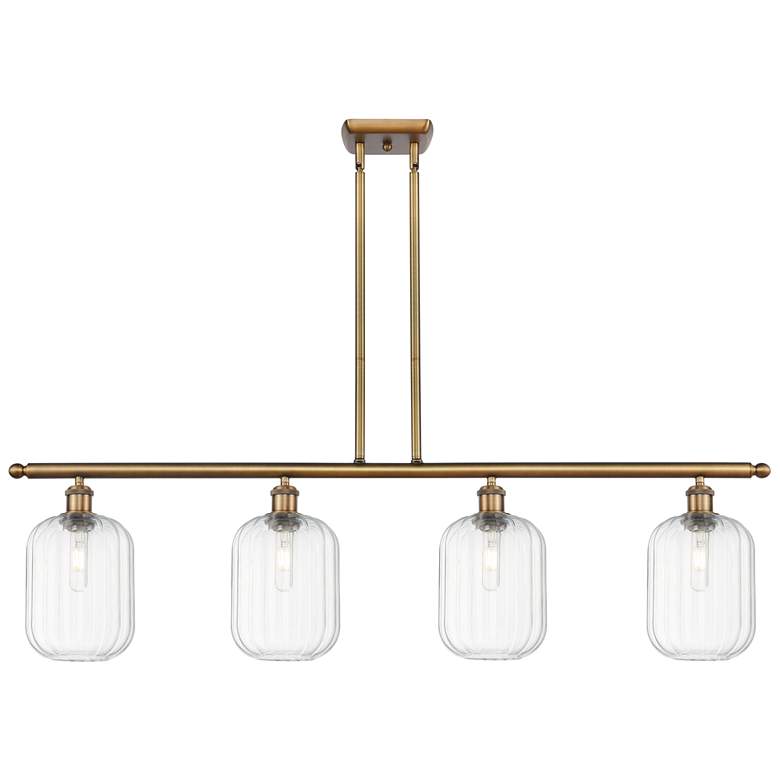 Image 1 Ballston Preston 48"W 4-Lt Brush Brass Stem Island Light w/ Clear Jar Shade