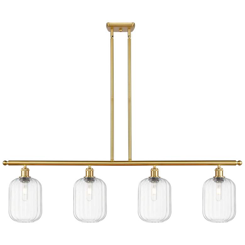 Image 1 Ballston Preston 48"W 4-Lt Gold Stem Island Light w/ Clear Jar Shade