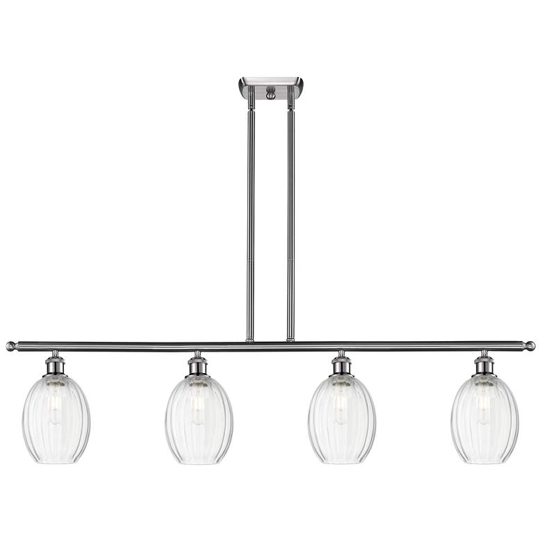 Image 1 Ballston Preston 48"W 4-Lt Nickel Stem Island Light w/ Clear Bulb Shade
