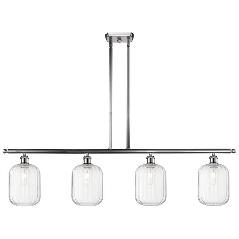 Image 1 Ballston Preston 48"W 4-Lt Nickel Stem Island Light w/ Clear Jar Shade