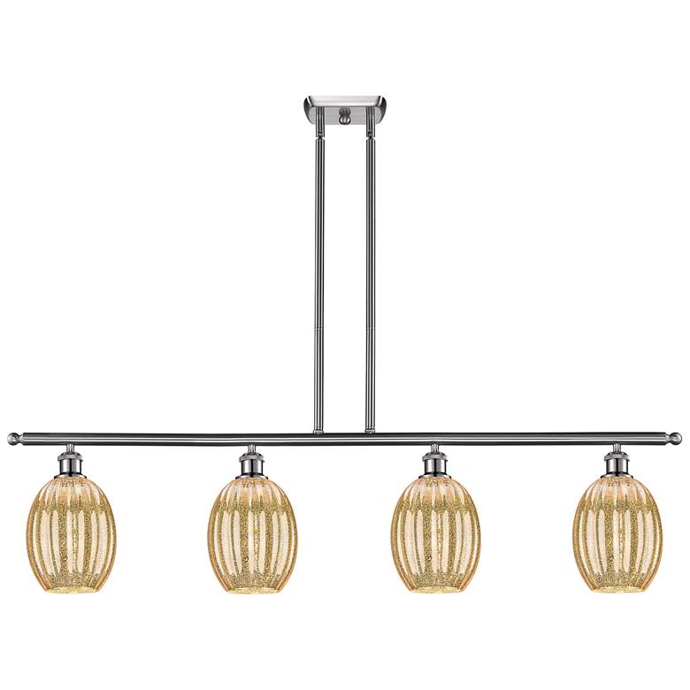 Image 1 Ballston Preston 48"W 4-Lt Nickel Stem Island Light w/ Mercury Bulb Shade