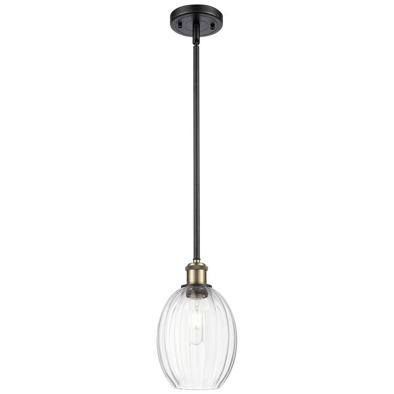 Image 1 Ballston Preston 6"W Black Brass Stem Mini Pendant w/ Clear Bulb Shade