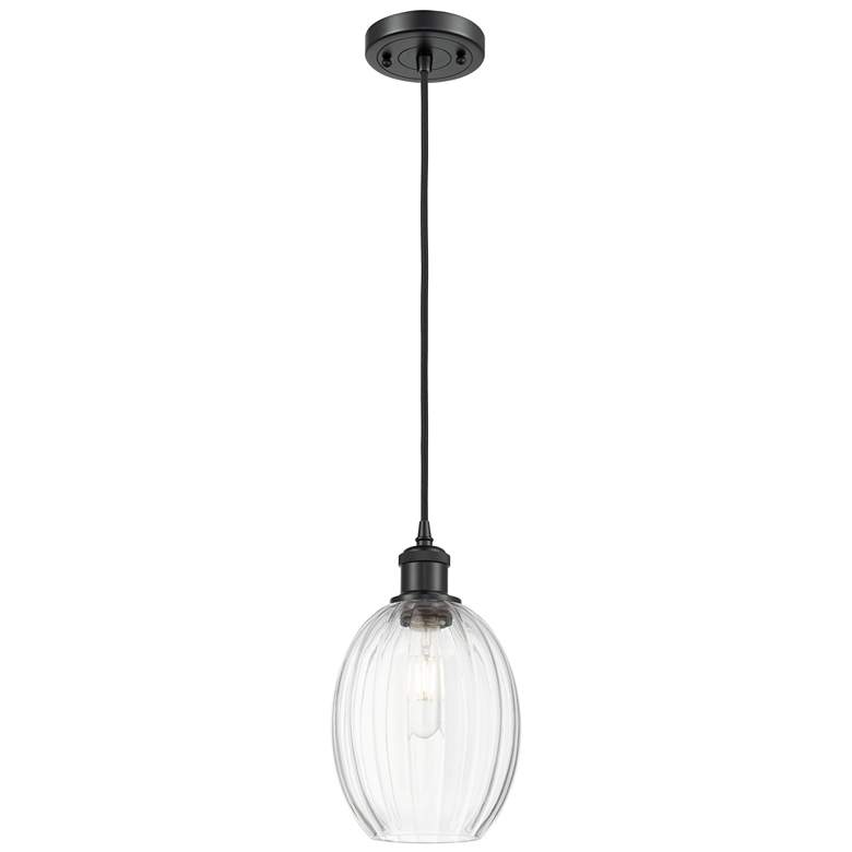 Image 1 Ballston Preston 6"W Black Cord Hung Mini Pendant w/ Clear Bulb Shade