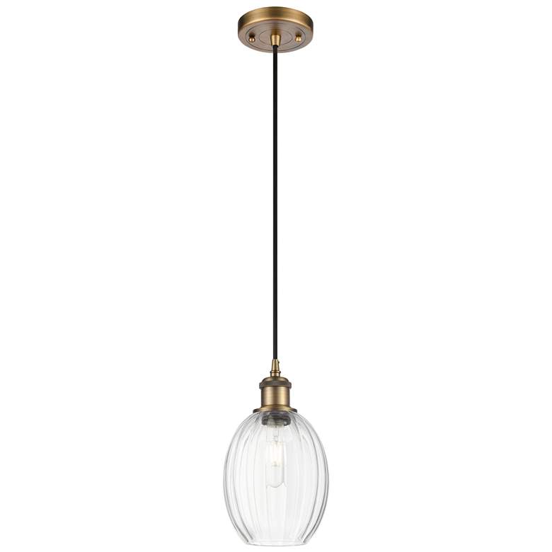 Image 1 Ballston Preston 6"W Brushed Brass Cord Pendant w/ Clear Bulb Shade