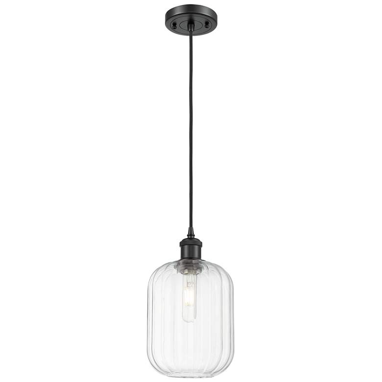 Image 1 Ballston Preston 7"W Black Cord Hung Mini Pendant w/ Clear Jar Shade