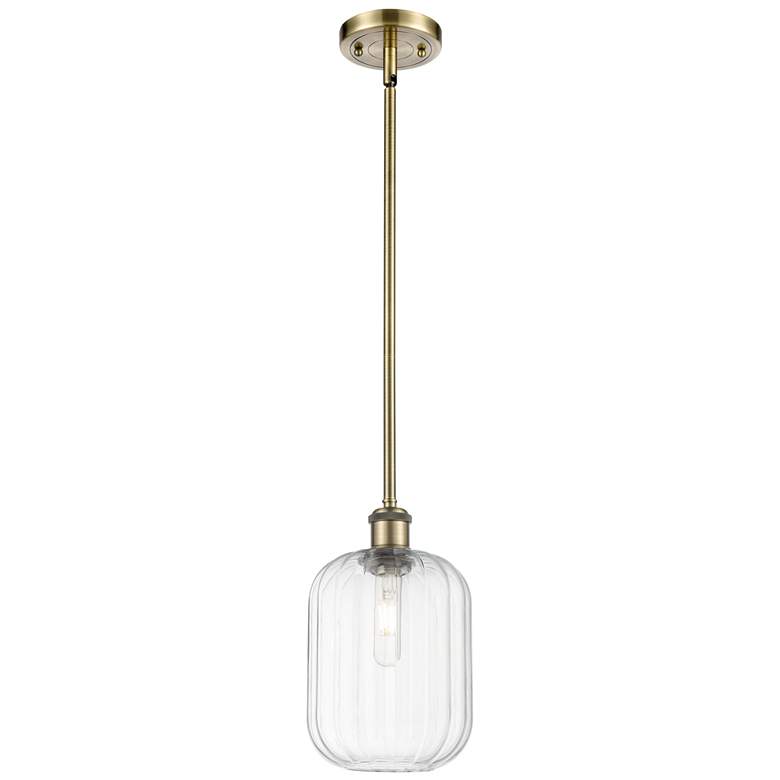 Image 1 Ballston Preston 7"W Brass Stem Hung Mini Pendant With Clear Jar Shade