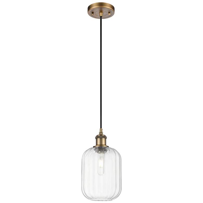 Image 1 Ballston Preston 7"W Brushed Brass Cord Pendant w/ Clear Jar Shade
