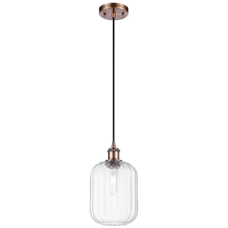Image 1 Ballston Preston 7"W Copper Cord Hung Mini Pendant w/ Clear Jar Shade