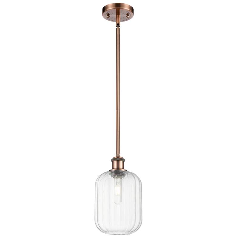 Image 1 Ballston Preston 7"W Copper Stem Hung Mini Pendant w/ Clear Jar Shade