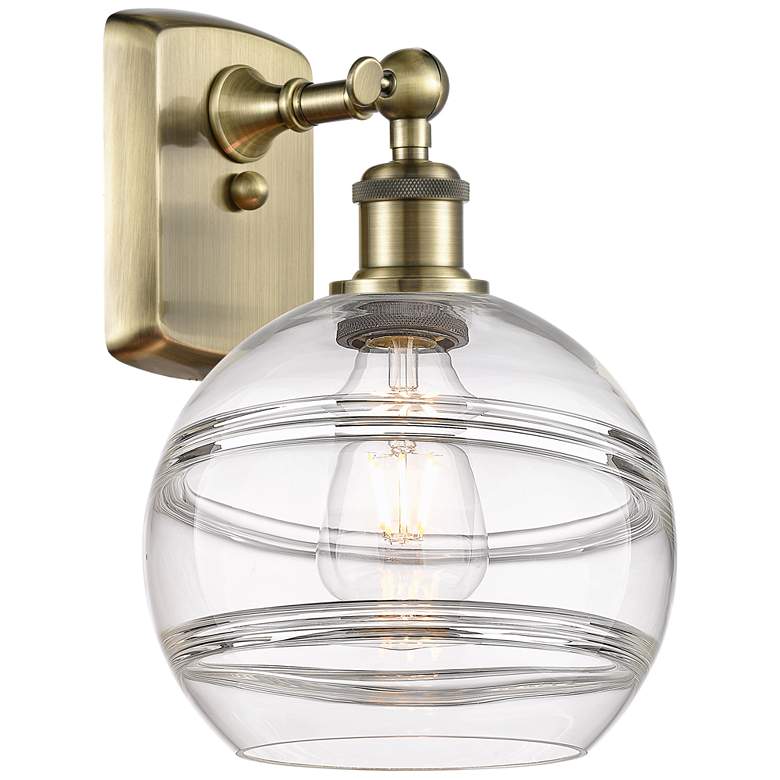 Image 1 Ballston Rochester 10.88" High Antique Brass Sconce With Clear Shade