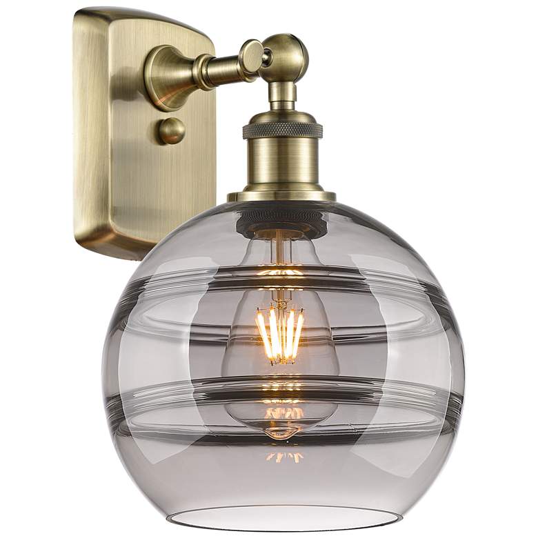 Image 1 Ballston Rochester 10.88" High Antique Brass Sconce With Light Smoke S