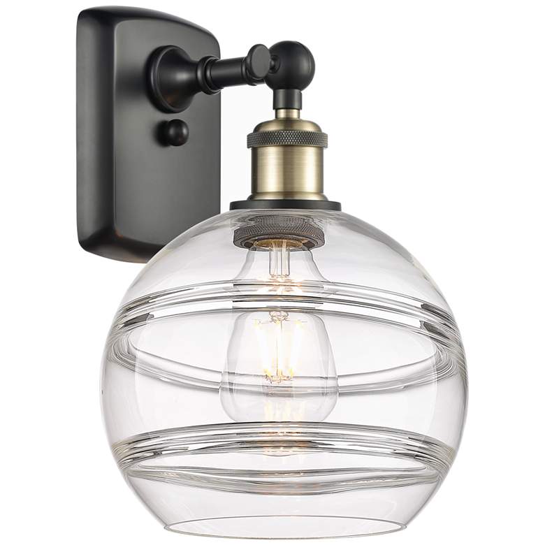 Image 1 Ballston Rochester 10.88" High Black Antique Brass Sconce With Clear S