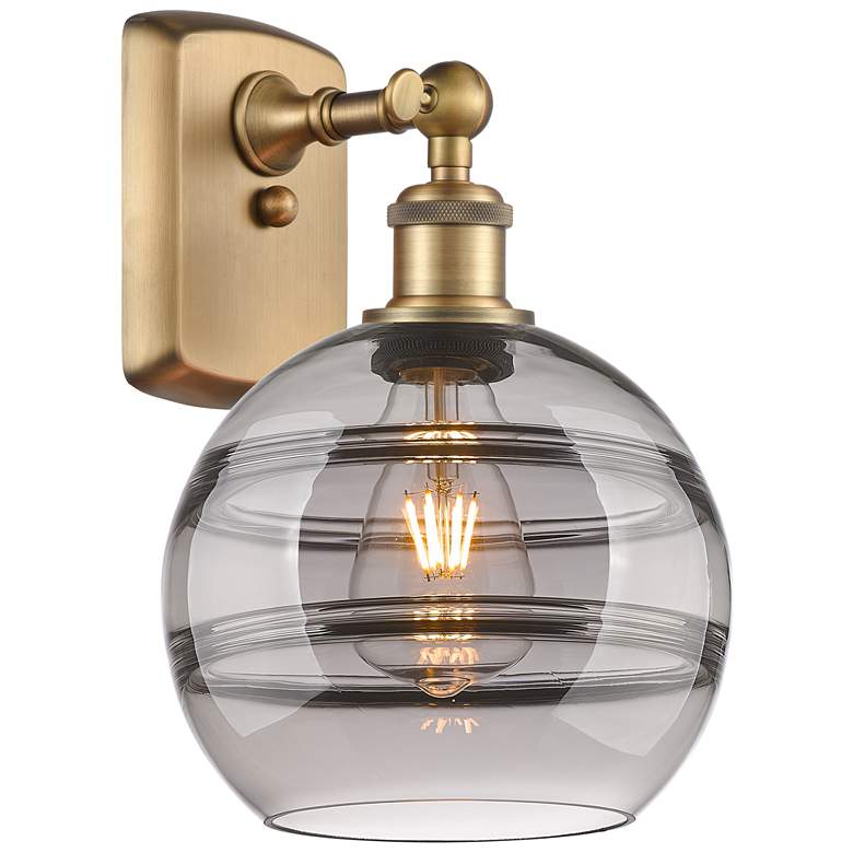 Image 1 Ballston Rochester 10.88" High Brushed Brass Sconce With Light Smoke S