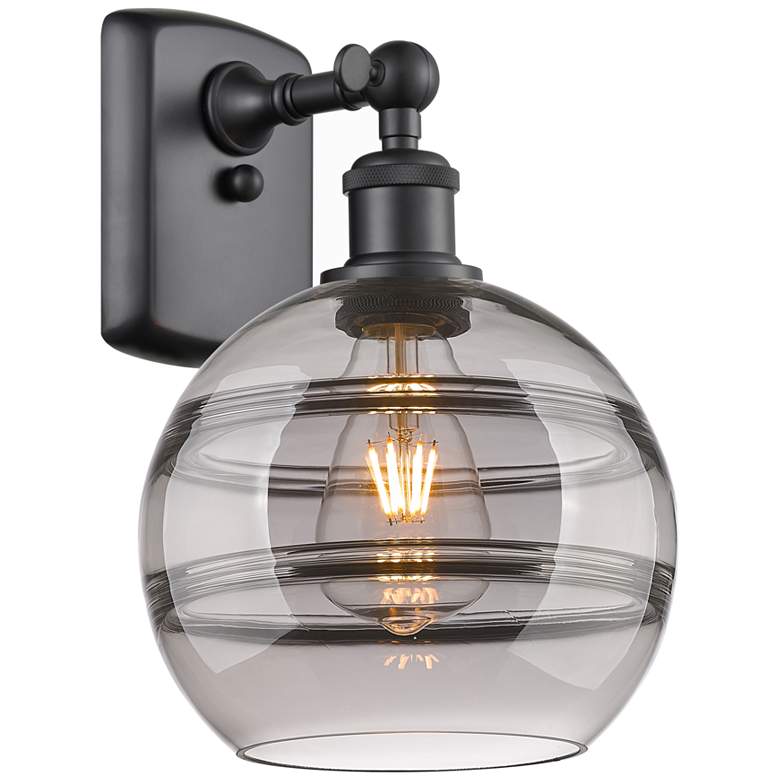 Image 1 Ballston Rochester 10.88" High Matte Black Sconce With Light Smoke Sha