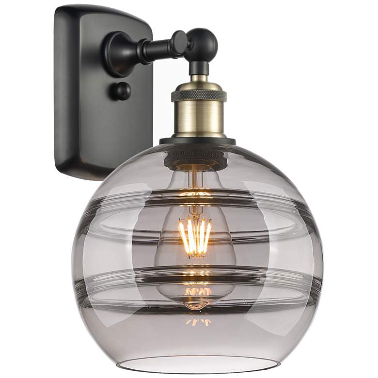 Image 1 Ballston Rochester 10.88"H Black Antique Brass Sconce w/ Light Smoke S