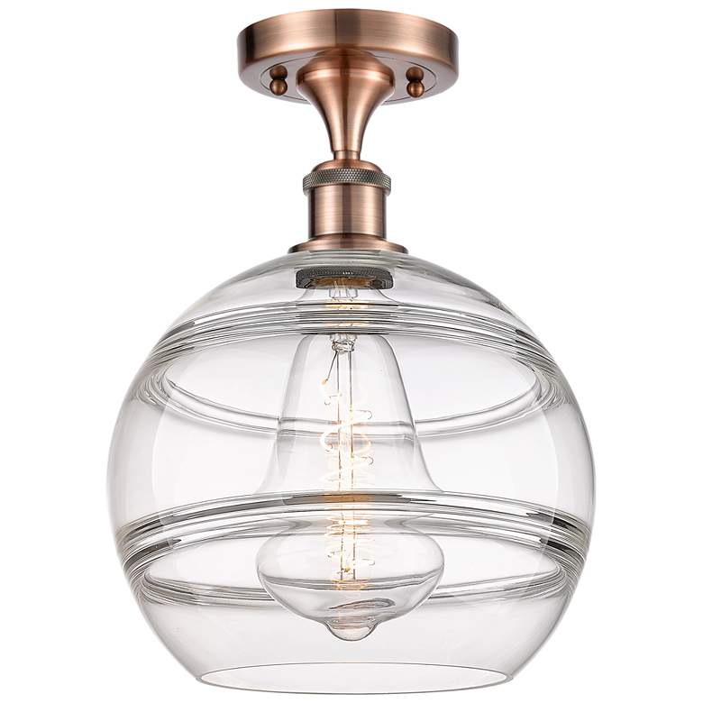 Image 1 Ballston Rochester 10" Wide Antique Copper Semi-Flush Mount w/ Clear S
