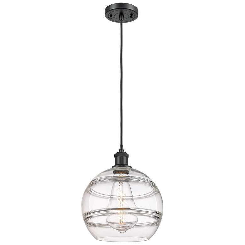 Image 1 Ballston Rochester 10" Wide Matte Black Corded Mini Pendant w/ Clear S