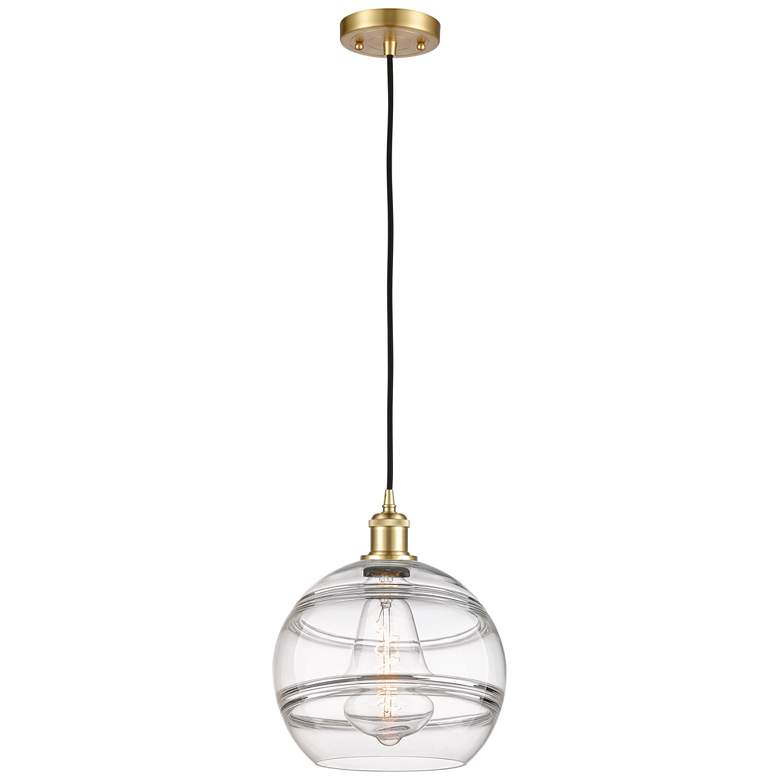 Image 1 Ballston Rochester 10" Wide Satin Gold Corded Mini Pendant w/ Clear Sh