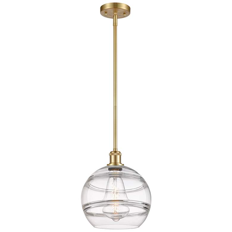 Image 1 Ballston Rochester 10" Wide Satin Gold Stemmed Mini Pendant w/ Clear S