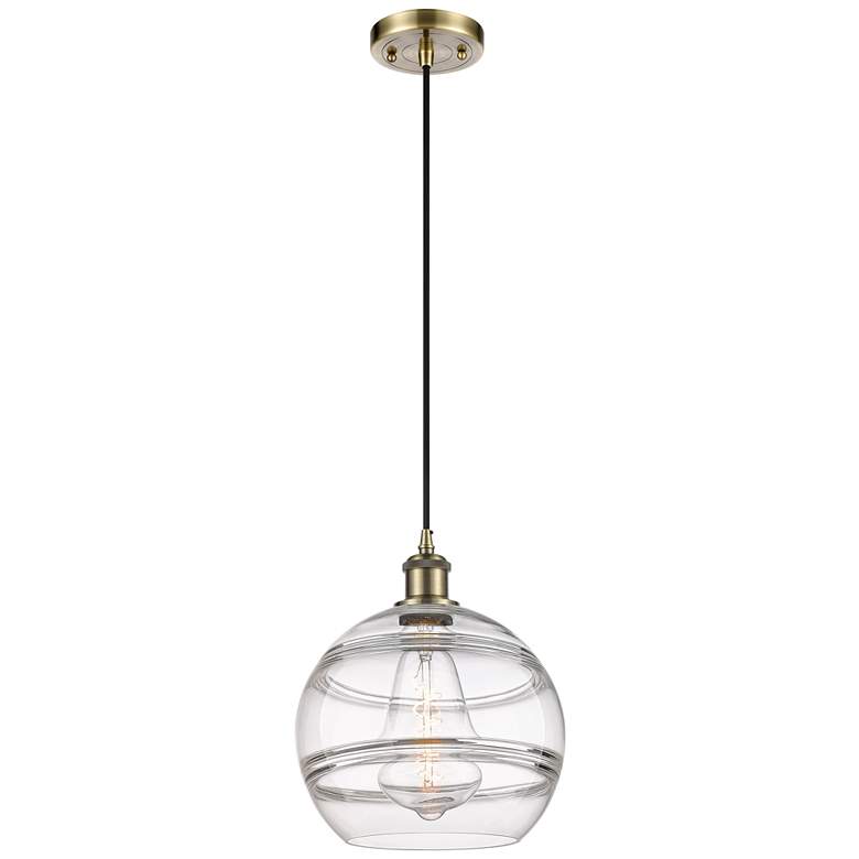 Image 1 Ballston Rochester 10"W Antique Brass Corded Mini Pendant w/ Clear Sha