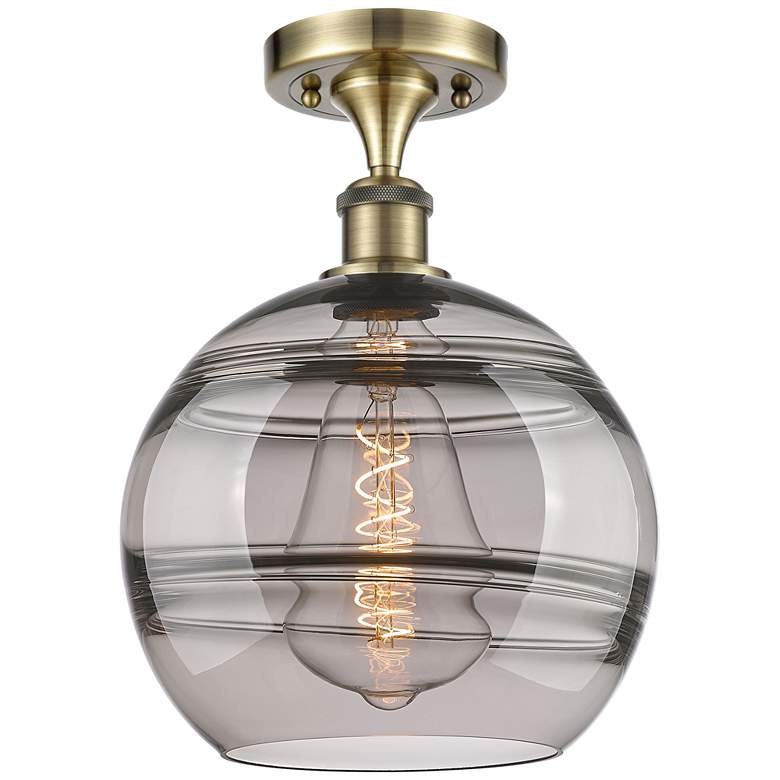 Image 1 Ballston Rochester 10"W Antique Brass Semi-Flush Mount w/ Light Smoke