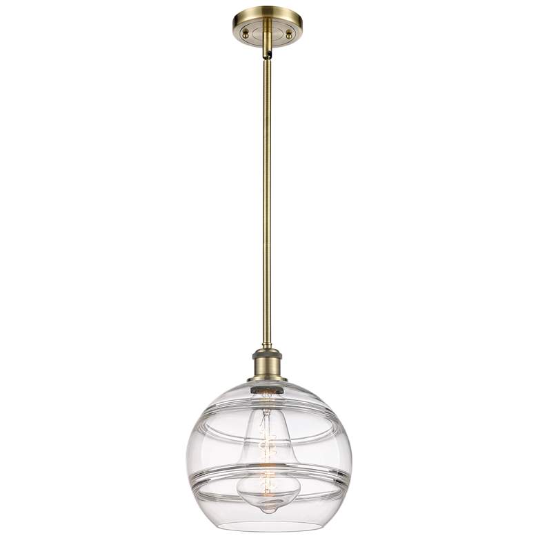 Image 1 Ballston Rochester 10"W Antique Brass Stemmed Mini Pendant w/ Clear Sh