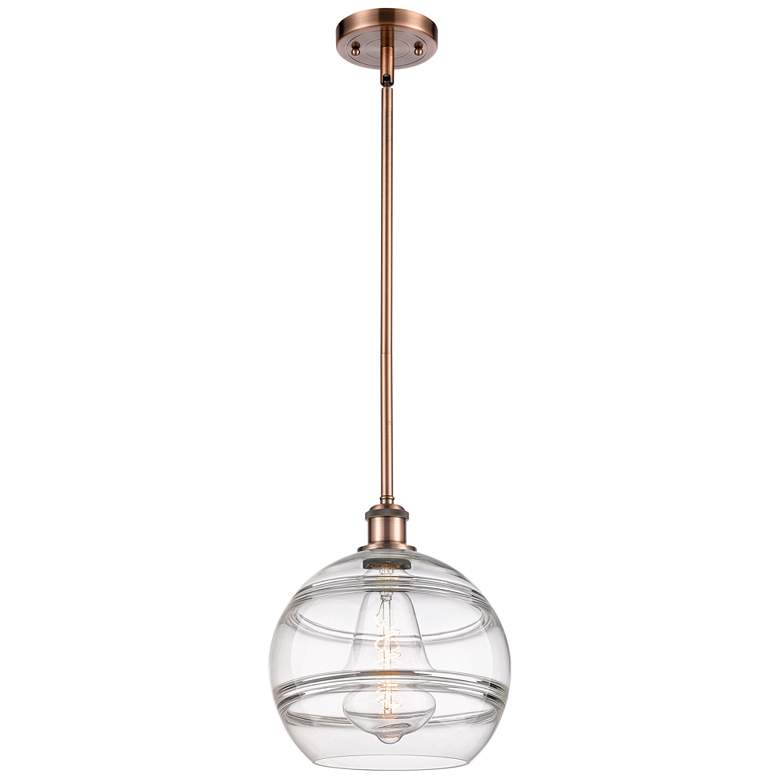 Image 1 Ballston Rochester 10"W Antique Copper Stemmed Mini Pendant w/ Clear S