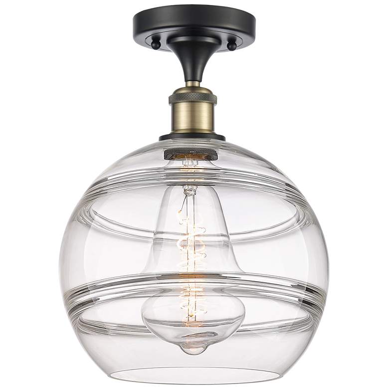 Image 1 Ballston Rochester 10"W Black Antique Brass Semi-Flush Mount w/ Clear
