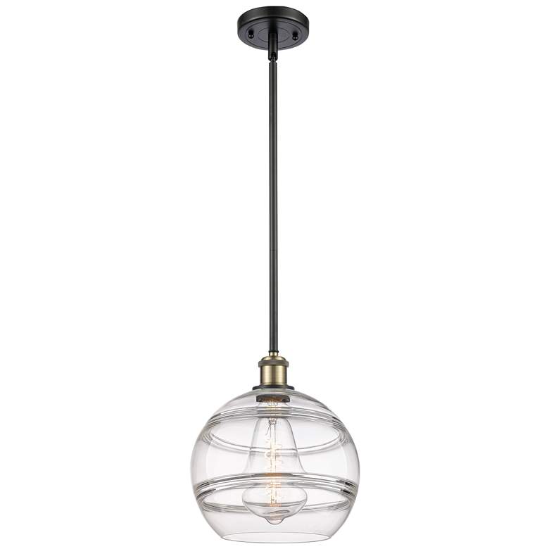 Image 1 Ballston Rochester 10"W Black Brass Stemmed Mini Pendant w/ Clear Shad