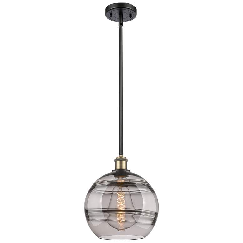 Image 1 Ballston Rochester 10"W Black Brass Stemmed Mini Pendant w/ Smoke Shad