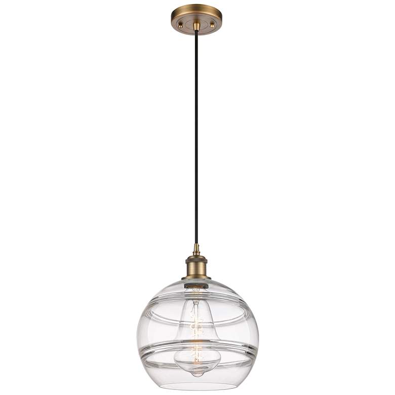 Image 1 Ballston Rochester 10"W Brushed Brass Corded Mini Pendant w/ Clear Sha